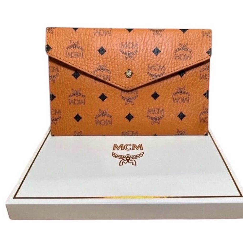Brand New Mcm Cognac Logo Envelope Clutch Gwp Gift With Purchase Item